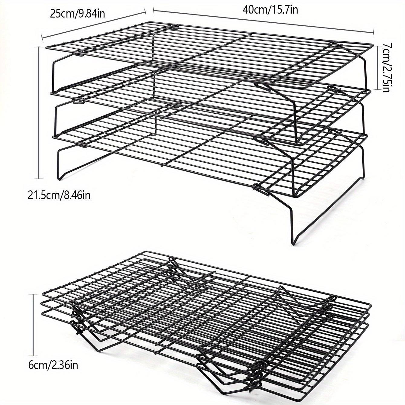 3-Tier Stackable Cooling Racks for Cooking and Baking Stainless Steel Oven  & Dis