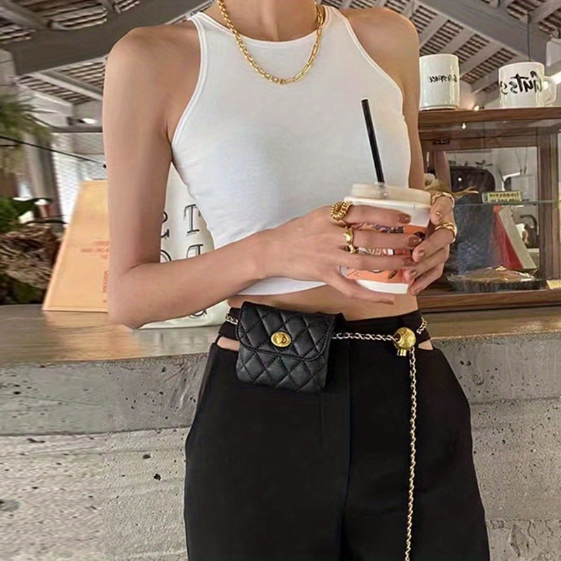 Mini Chain Belt Bag For Women, Argyle Quilted Waist Purse, Fashion