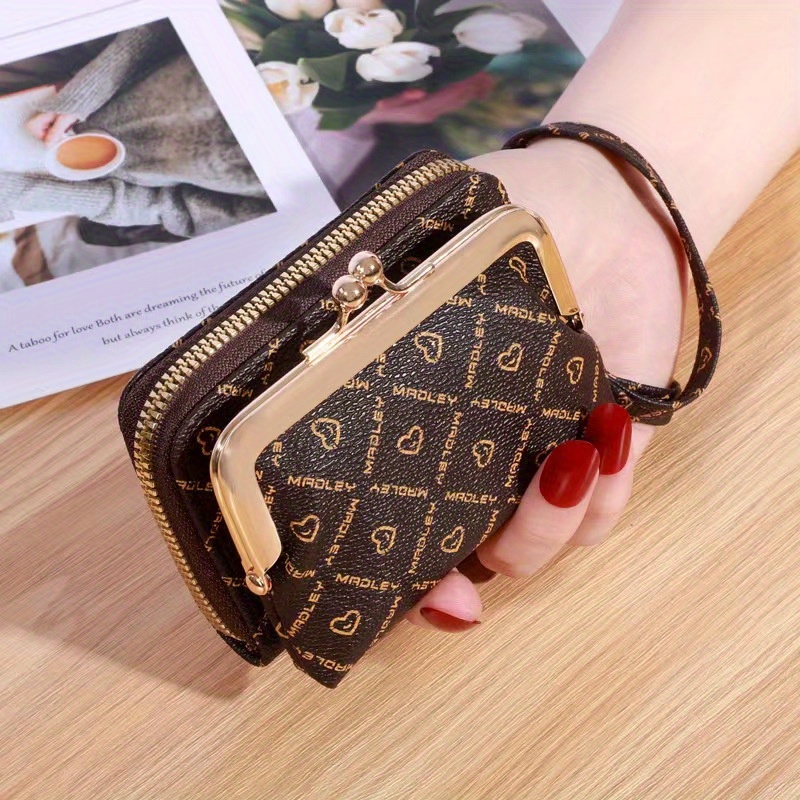  Contacts Kiss Lock Wallet for Women Leather Clutch Wallet  Vintage Coin Purse RFID Wallet Bifold Brown Card Phone Holder : Clothing,  Shoes & Jewelry