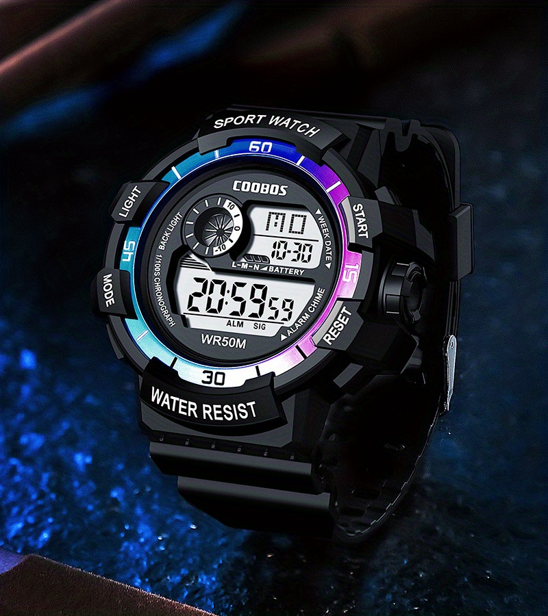 腕時計 メンズ デジタル 1個 ブラック シリコーン ストラップ カジュアル 日付 カレンダー 24時間 ラウンド ダイヤルデジタ