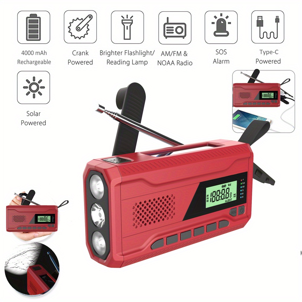 Portable Emergency Hand Crank Radio With 4000mah Power Bank Usb Solar  Rechargeable Fm Am Noaa Radio And Flashlight Ideal For Survival Camping And  Outdoor Activities 24/7 Customer Service Temu Luxembourg