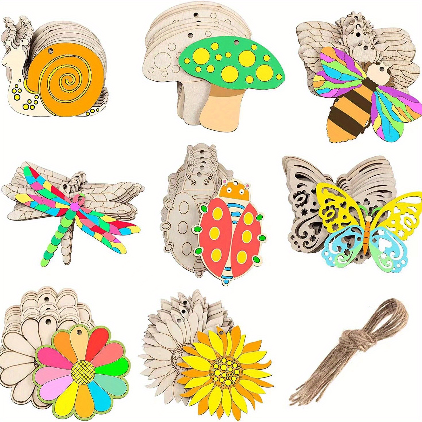 80pcs Unfinished Wooden Cutouts,8 Styles Wood Butterfly Flower Bee Slices,Blank Wooden Paint Crafts Unfinished Wood Cutouts,DIY Wooden Paint Crafts Fo