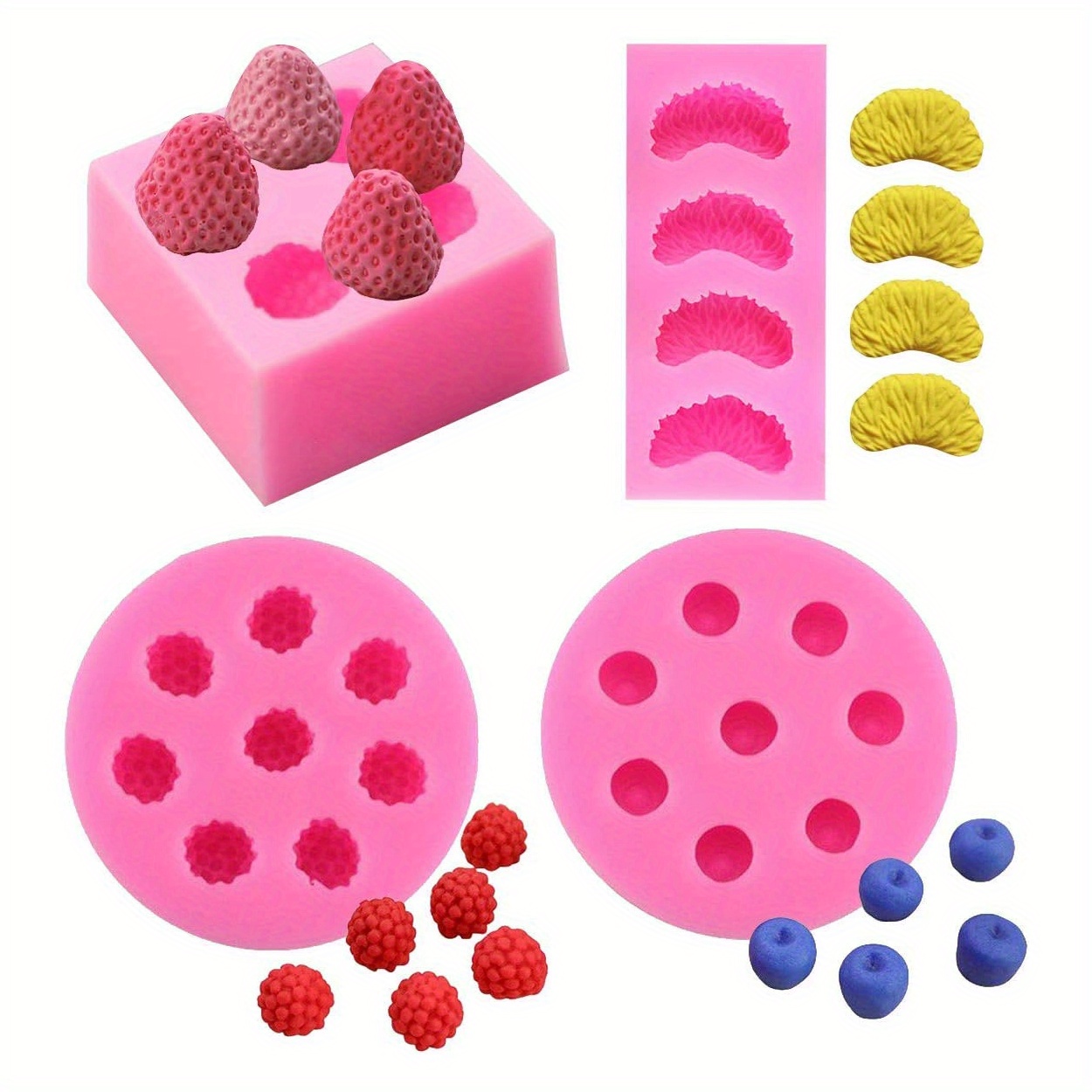 Set 3 Strawberry berry Mold silicone Ice cube Tray Chocolate Soap Candy  Candle