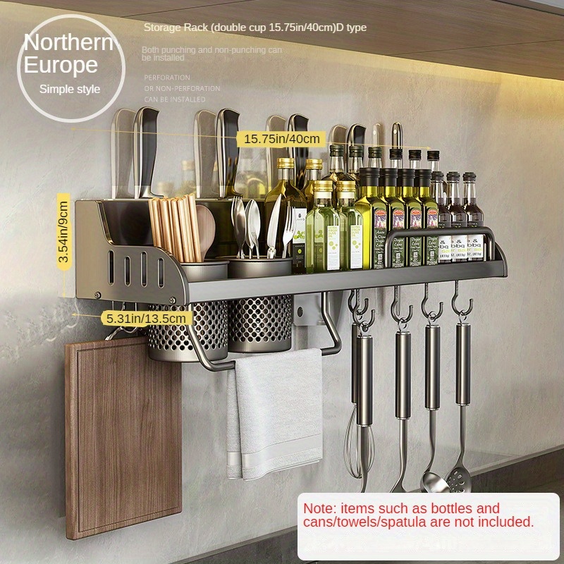 Farmhouse Kitchen Rack With Towel Rod, Free Punching Knife Holder,  Chopsticks Cage, Utensils Hook, And Spice Rack Organizer - Efficient  Kitchen Organization And Accessories - Temu