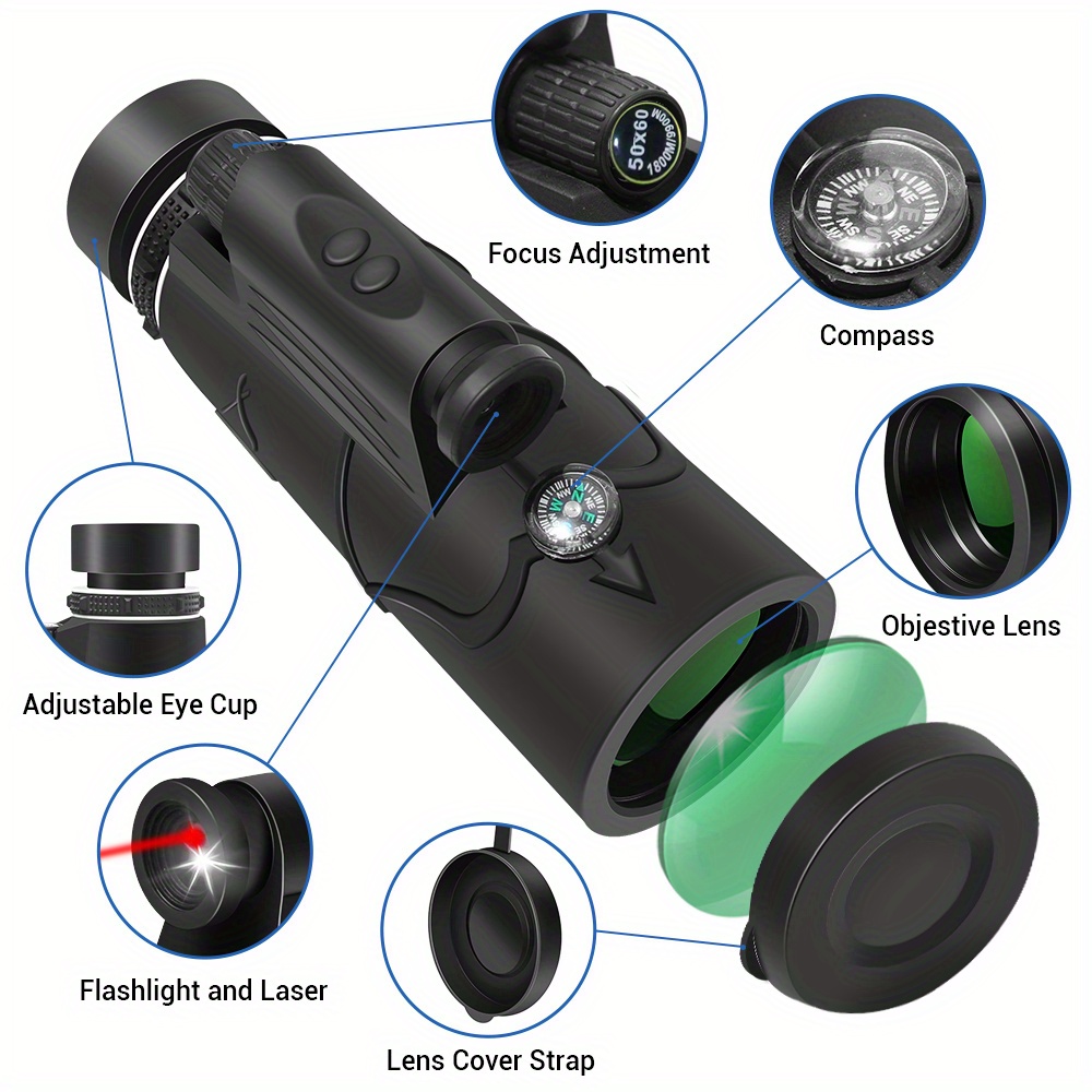 monocular telescope with lamp lighting and laser long range high power high definition binoculars for outdoor hunting details 0