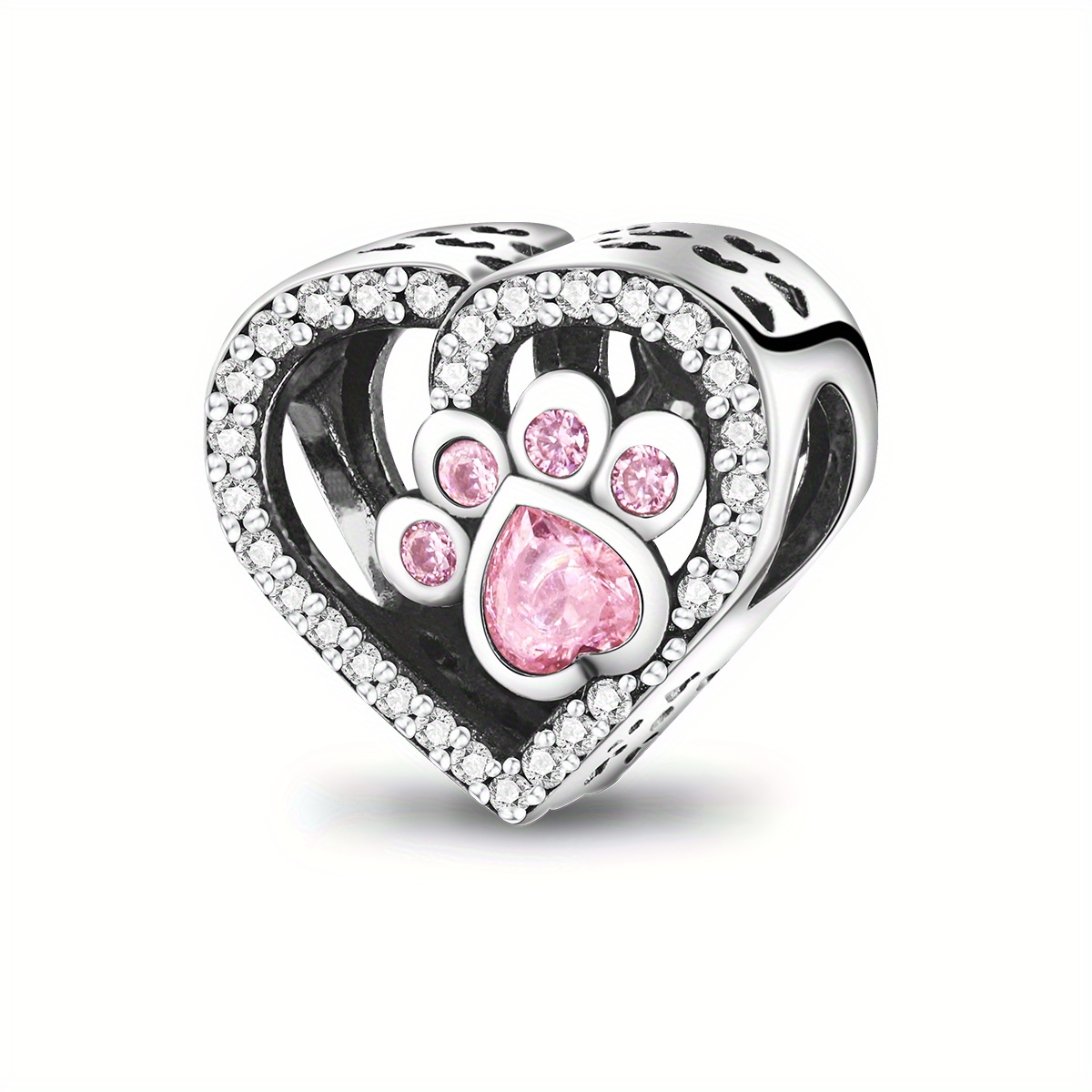 Luminous Animal Paw Zircon Print Heart Shiny Beads Fit Original