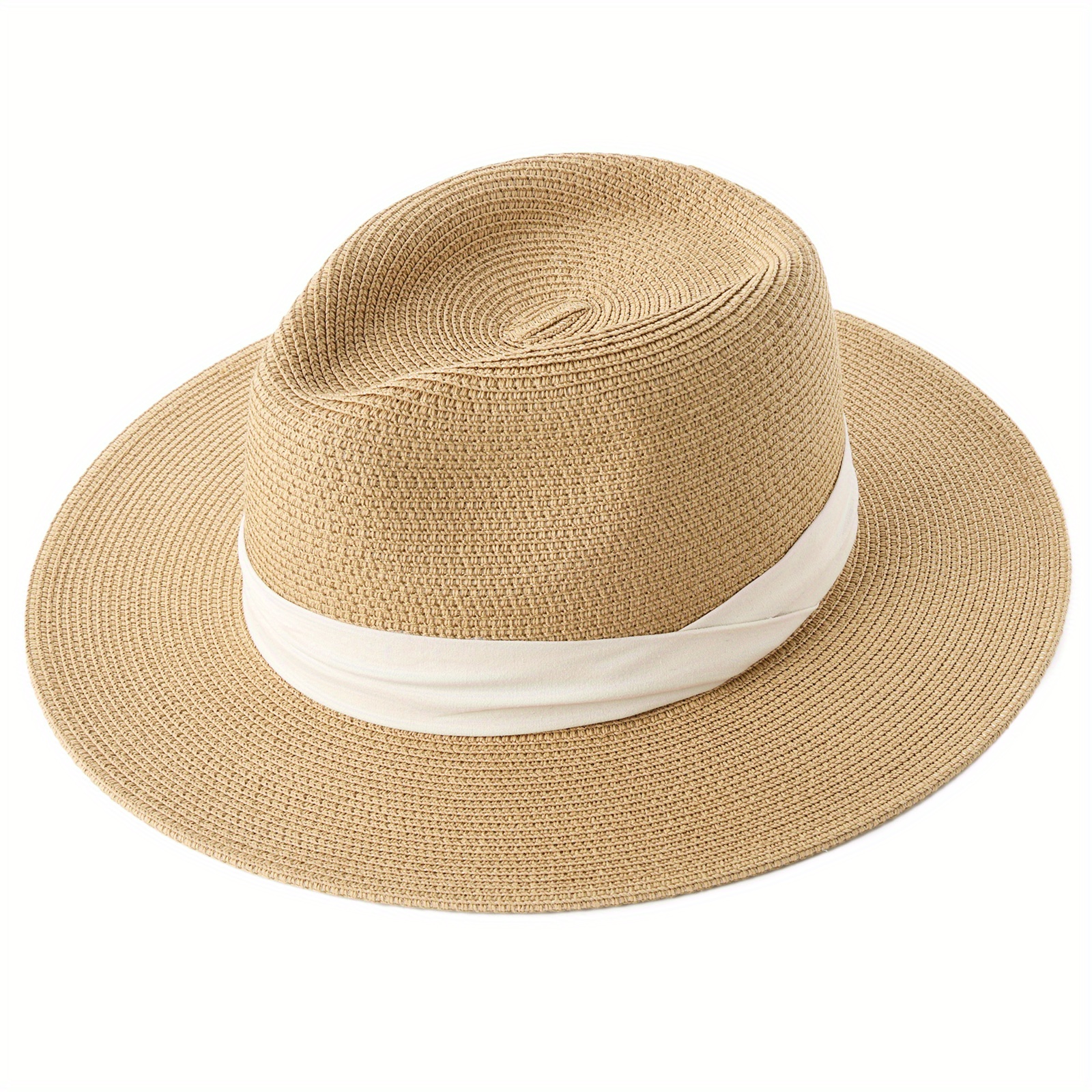 Summer Jazz Sun Hat Unisex Wide Brim UV Protection Straw Panama Hat Fedora Classic Travel Beach Hats
