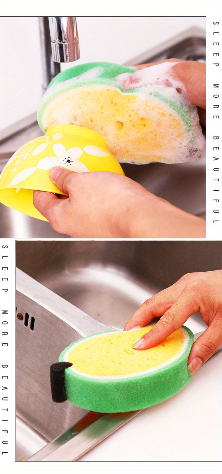 4pcs fruit type thickened sponge wipe scouring pad multi functional decontamination cleaning dishwashing sponge details 1