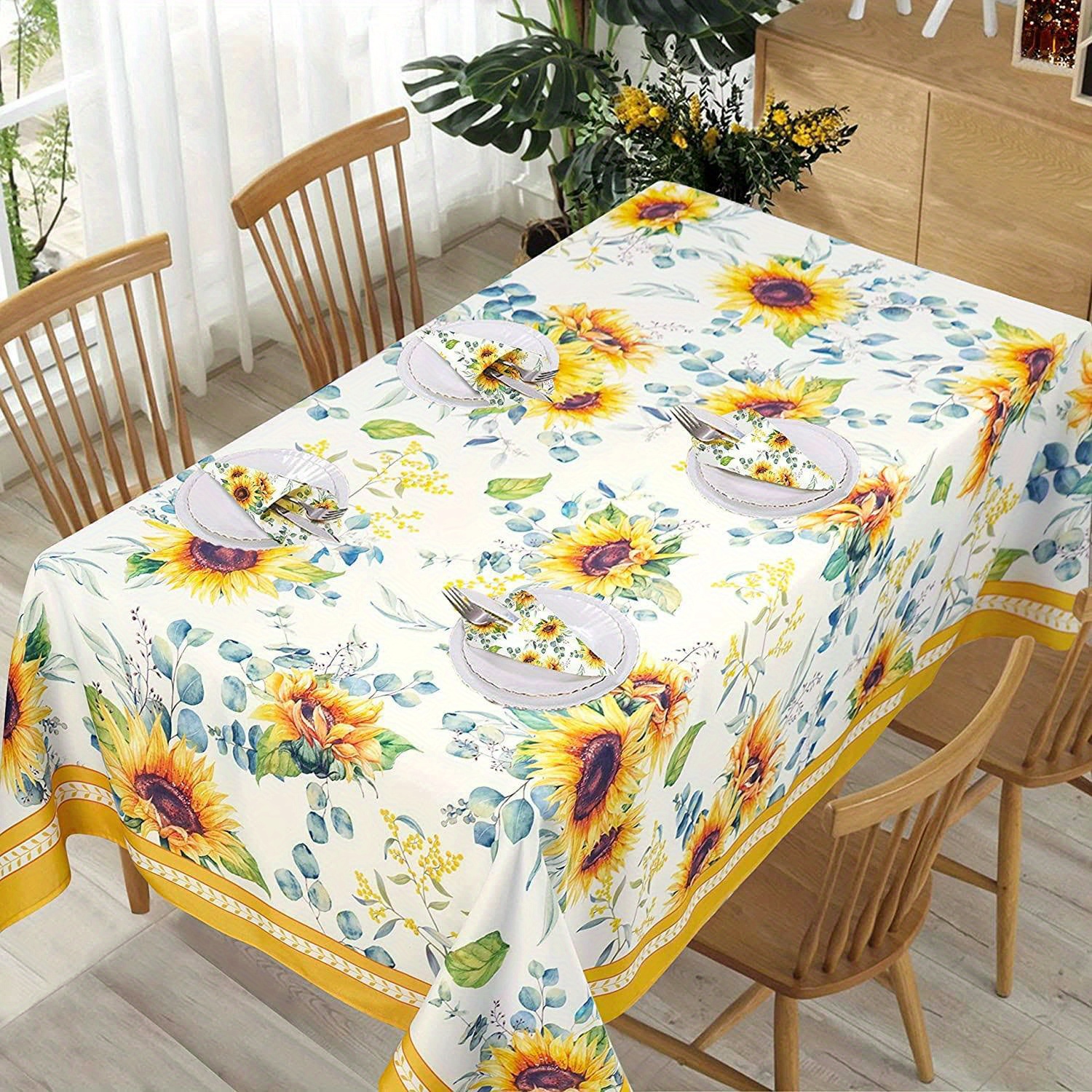 Polyester Rectangle Tablecloth Rural Washable Sunflower - Temu