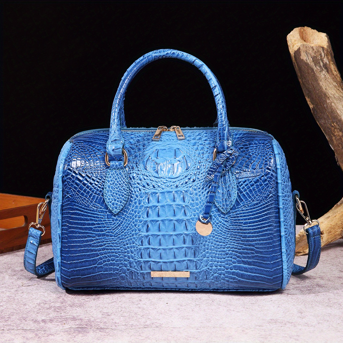 Luxury Crocodile Pattern Handbag, Retro Genuine Leather Purse, Women's  Classic Boston Bag & Shoulder Bag - Temu
