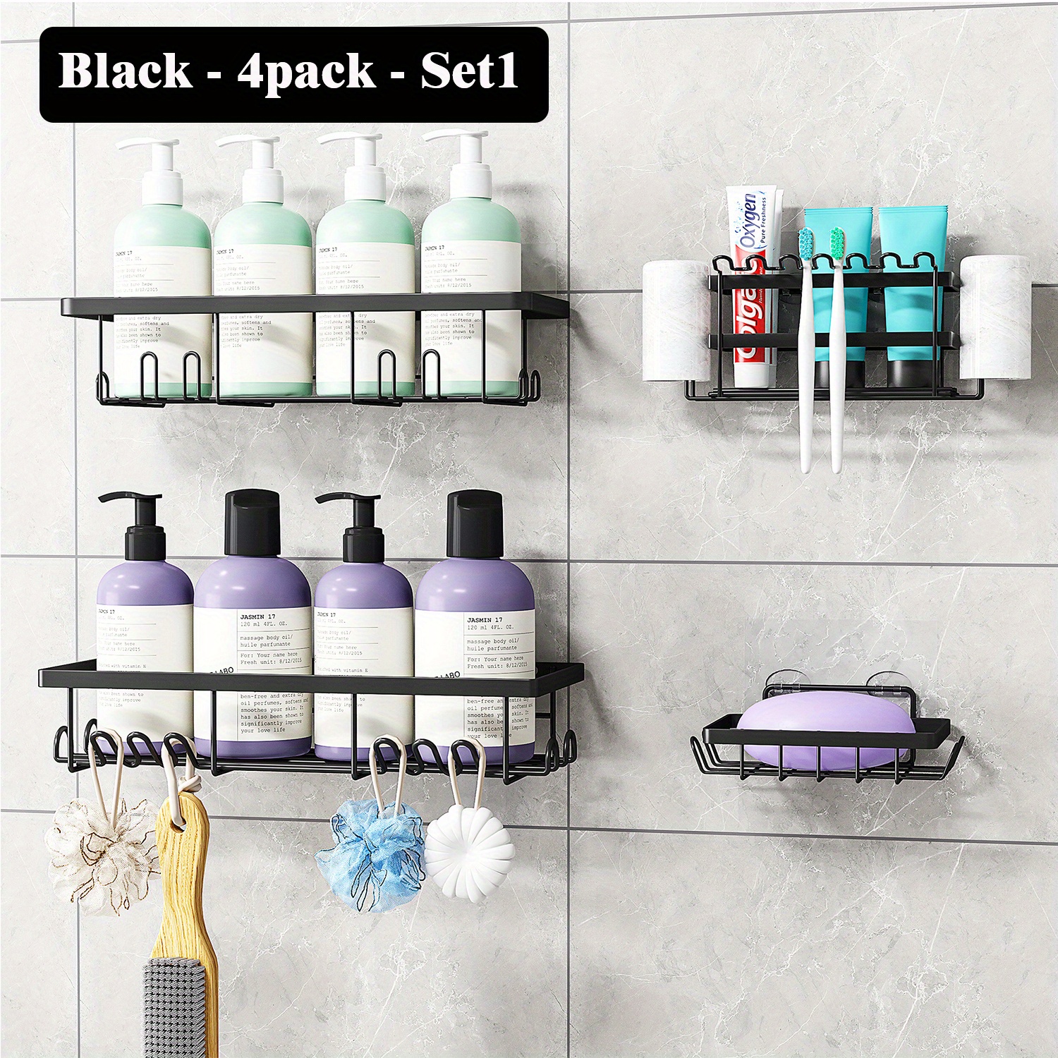 Corner Shower Caddy, Shower Shelves (4-Pack), Adhesive Shower