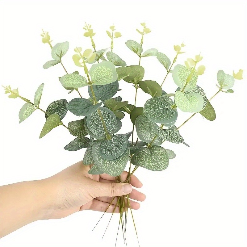 TEMU 10 Stk. künstliche goldene Eukalyptus-Blätter, Zubehör für Hochzeits-Blumenarrangements, einzelne künstliche Eukalyptus-Pflanze