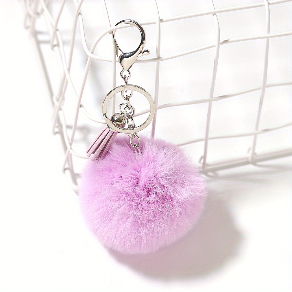 Unpafcxddyig Pom Pom Keychain Artificial Fur Puff Ball Keychains Fluffy  Tote Pendant Car Bag Charm