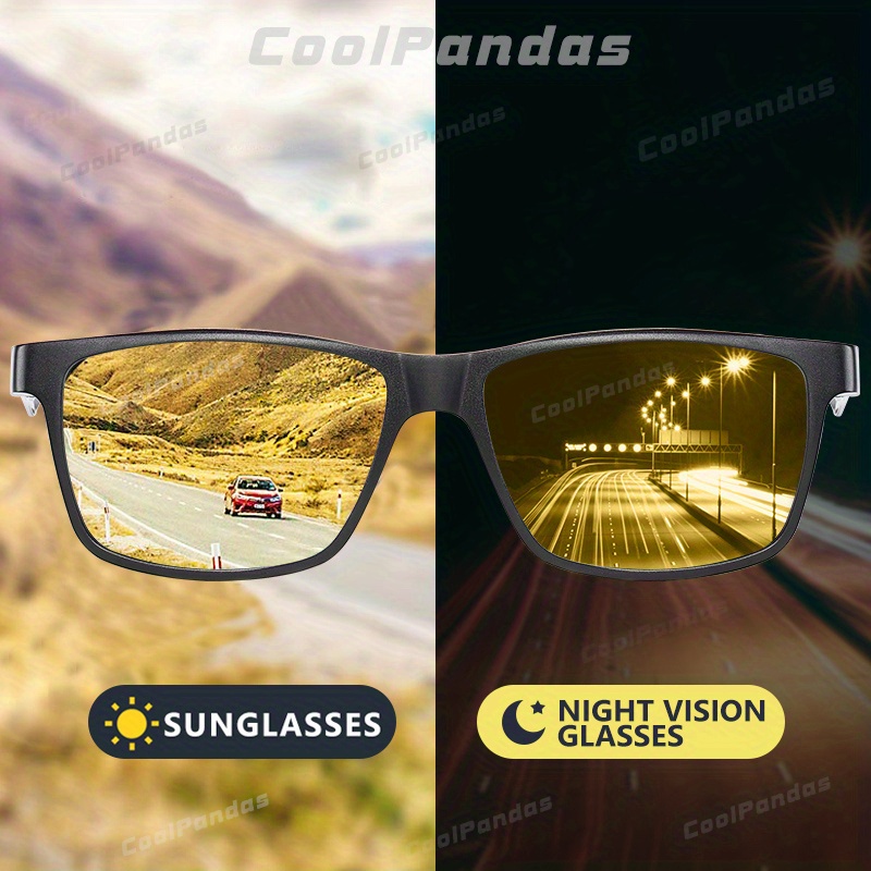 Carbon Fiber Square Photochromic Polarized Sunglasses Men And Women Day  Night Vision Safe Driving Sun Glasses Driver Goggles Eyewear