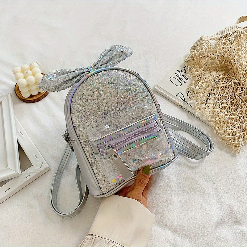 Girls Sequin Rabbit Ears Backpack PU Leather Schoolbag