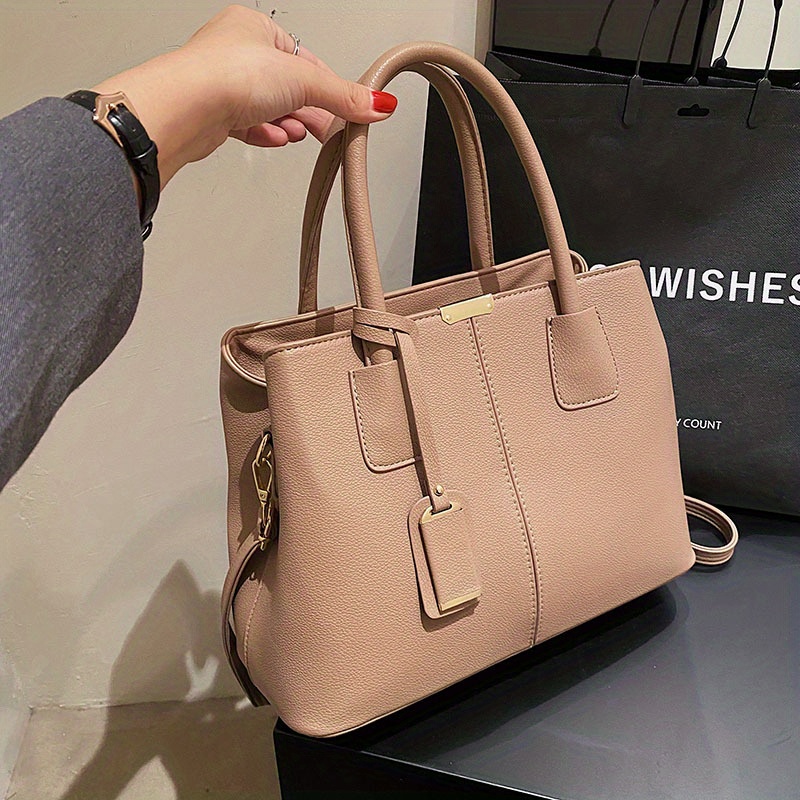Solid Color Tote Bag, Elegant Zipper Satchel Bag, Women's Stylish Handbag  For Work - Temu