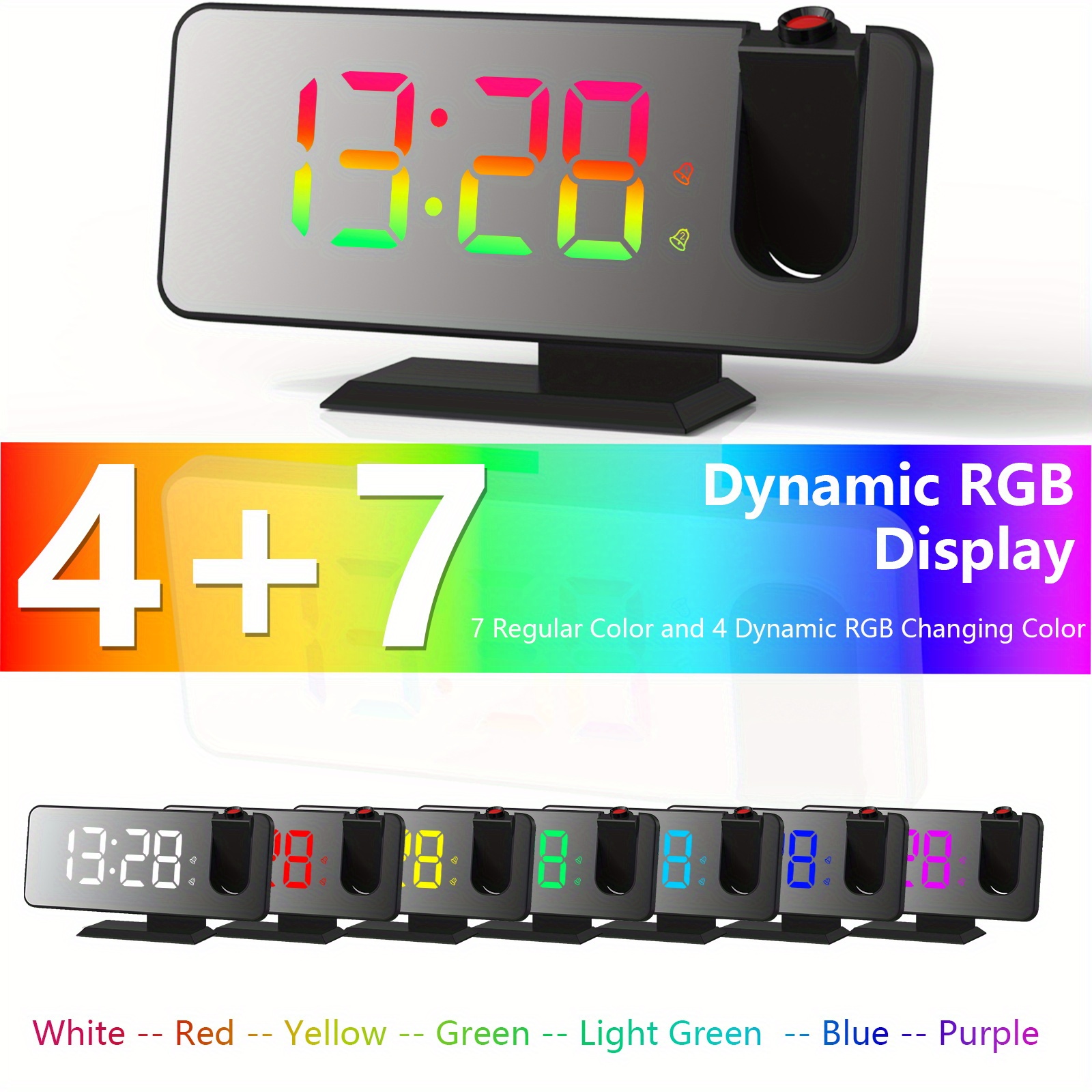 1pc Sveglia A Proiezione, Ampio Display Orologio A Specchio Colorato  Orologio Proiettabile A Led Camera Letto Proiezione A Soffitto, Doppi  Allarmi Porta Caricatore Usb, 12/24h, Snooze - Casa E Cucina - Temu Italy