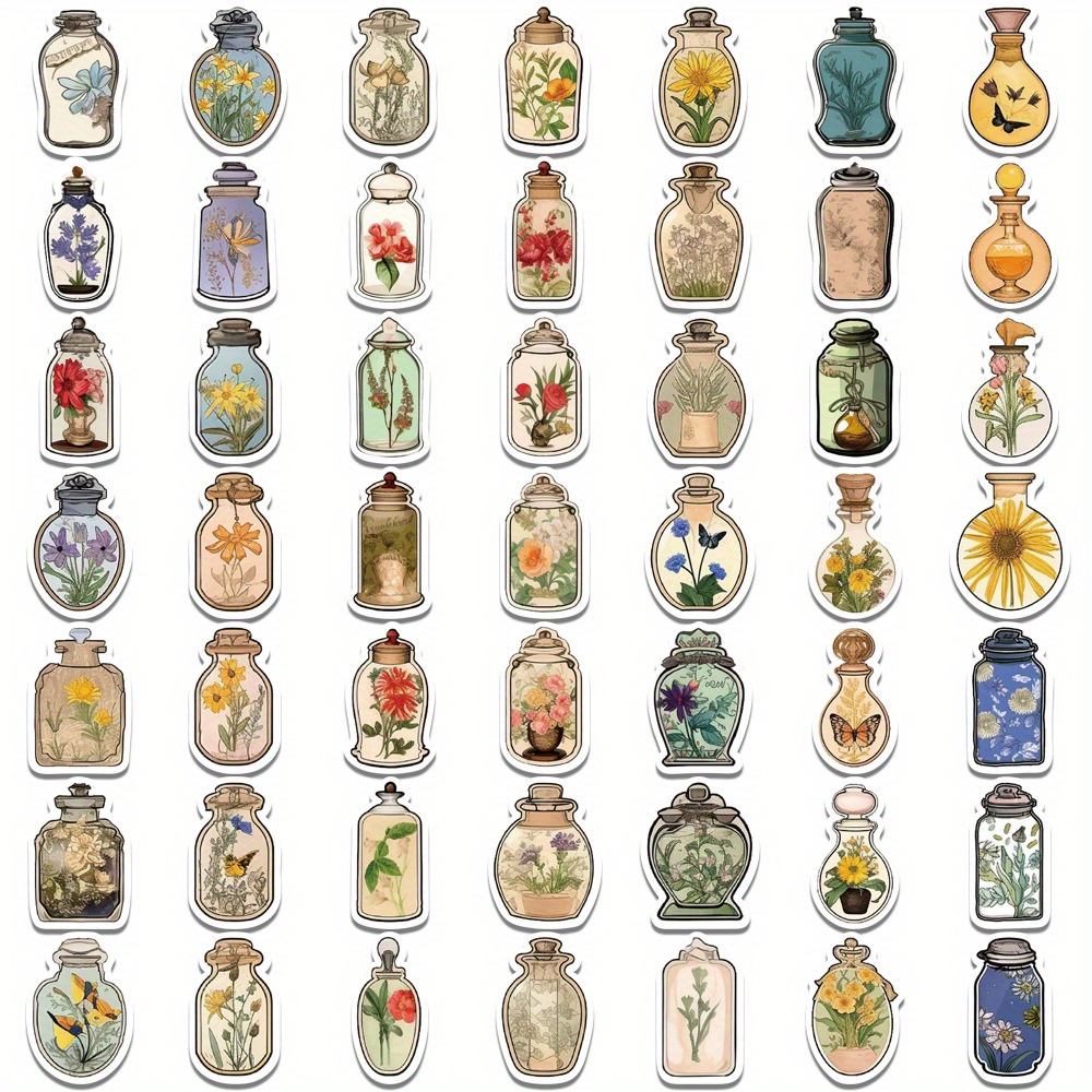 Flower In Bottle Sticker Illustration,cartoon Hand Drawn Stickers