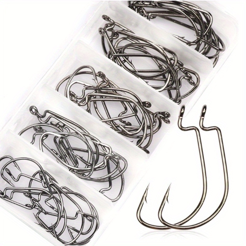 51pcs Crank Hooks 5-Compartment Box Set Wide & Narrow Belly Barbs