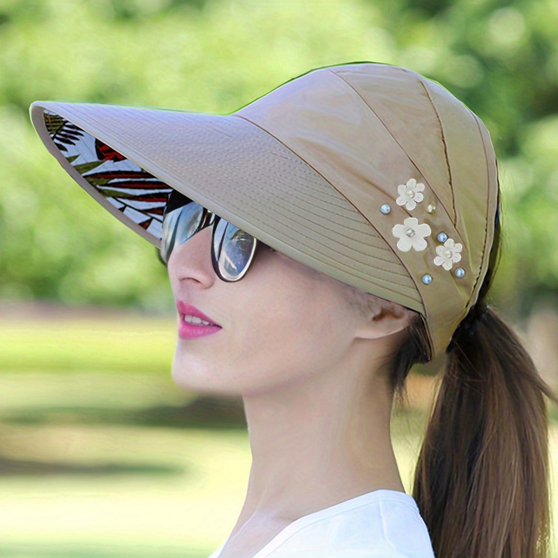 Ludlz Women Summer Sun Visor Hat Wide Brim UV Protection Cap Elastic Hollow  Top Hat Beach Hat for Beach Travel Outdoor Sports 