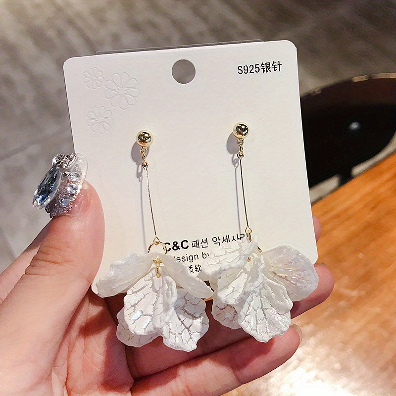 White Cracked Shell Flower Petal Earrings