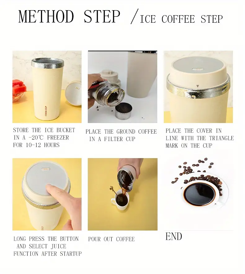 portable usb ice extraction coffee machine double layer ice cup cold extraction coffee fruit tea machine ice tea beverage machine built in lithium battery for electromagnetic suction charging waterproof and washable details 2