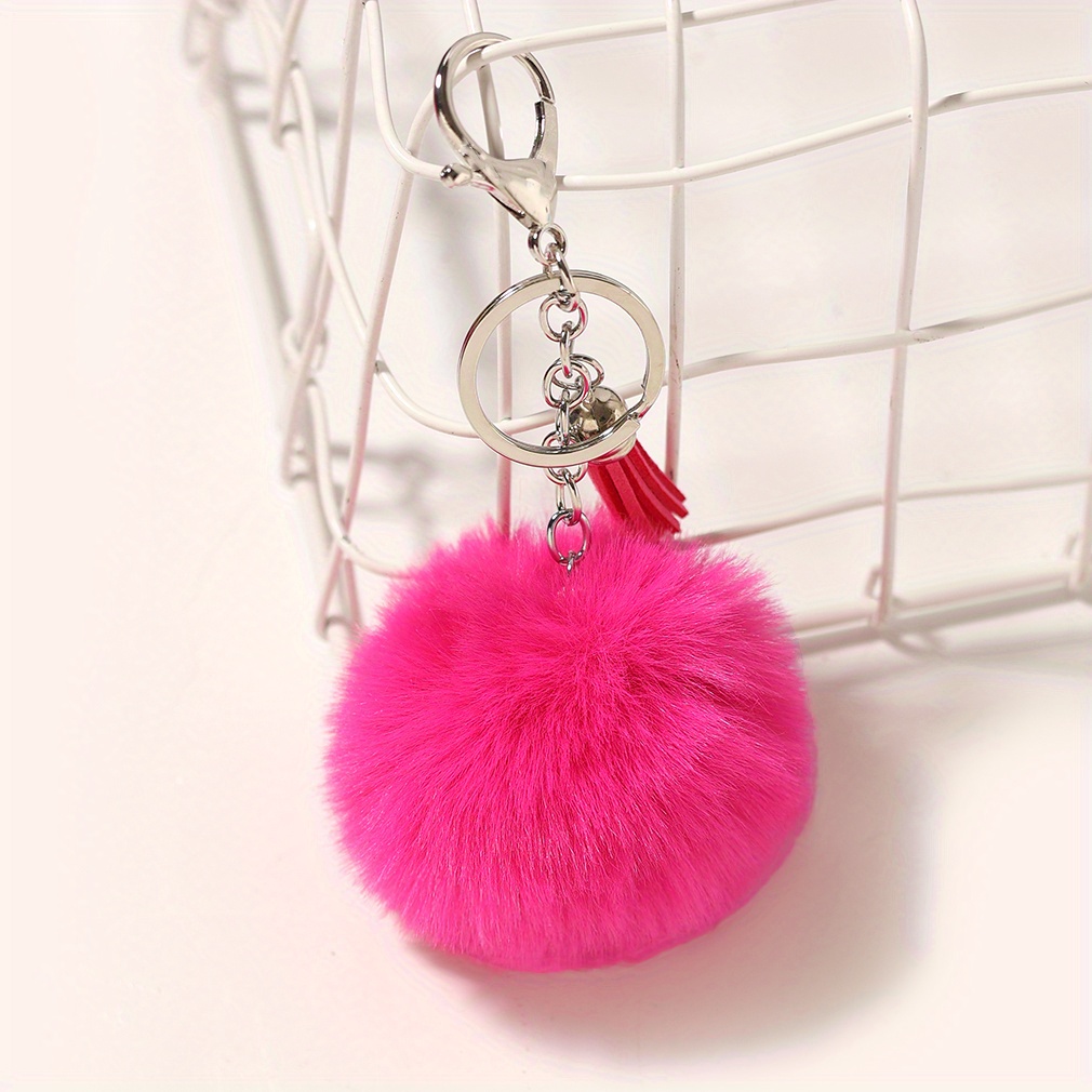Faux Rabbit Fur Pom-pom Key Chain Bag Fluffy Puff Ball Bow Key Ring Car  Pendan