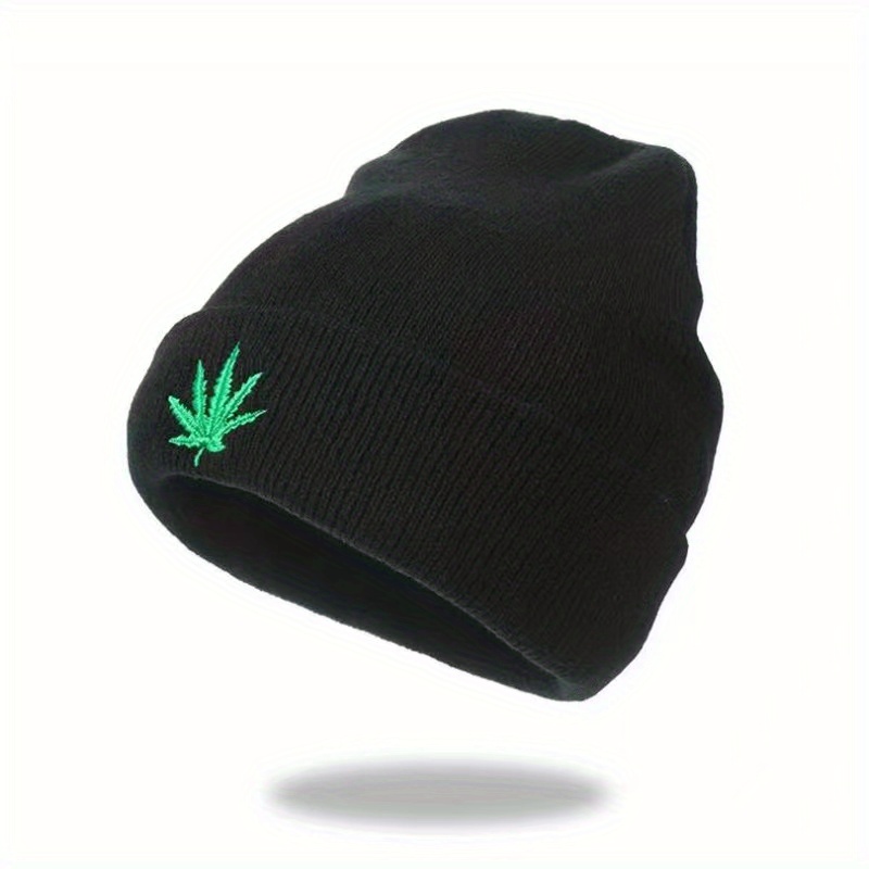 Fashion Leaf Embroidery Knitted Hat Universal Hip Hop Sports Cap For Men Women Teens details 1