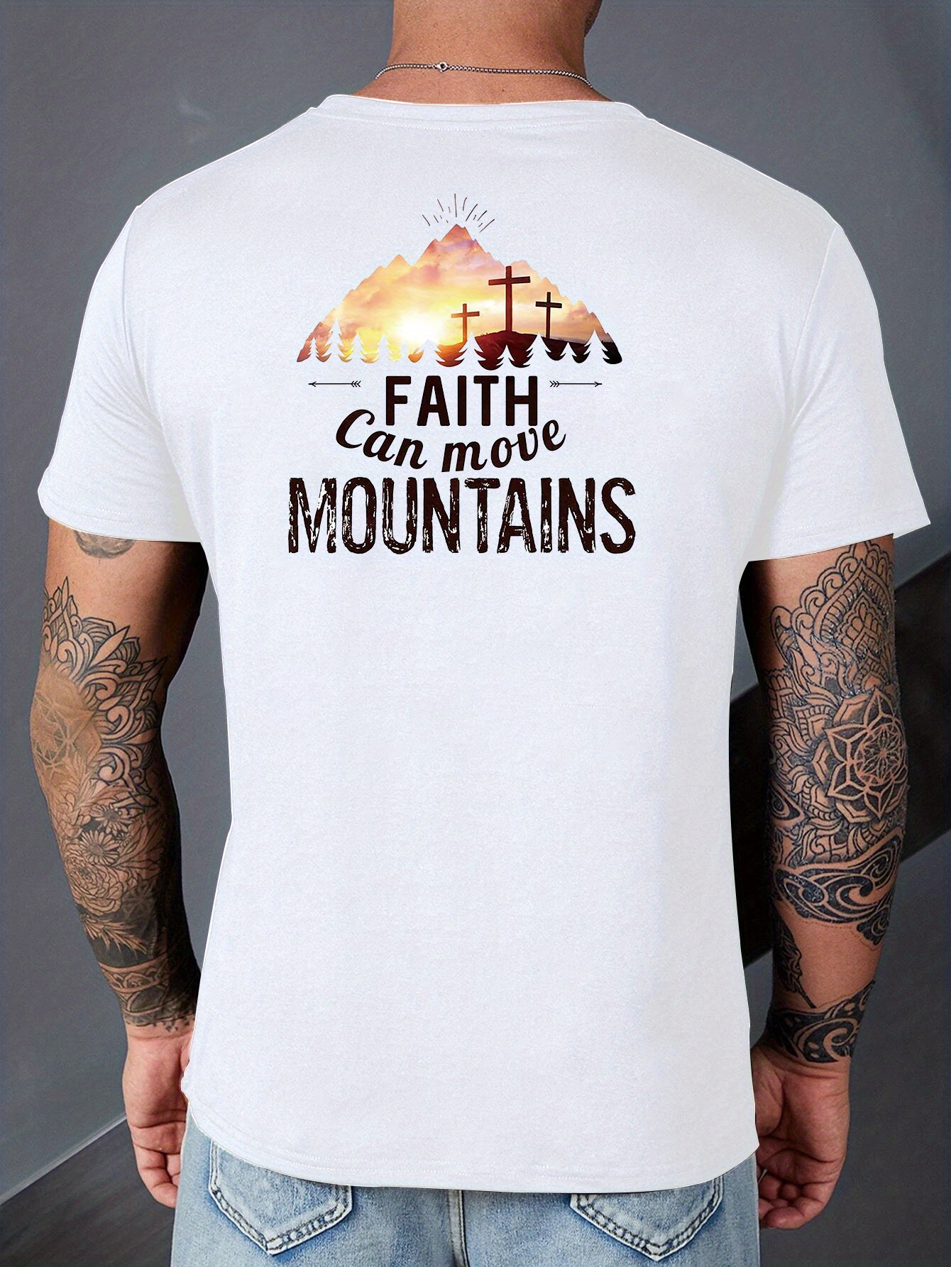 Elevated Faith Blue Faith Can Move Mountains Graphic T-Shirt Adult Size L