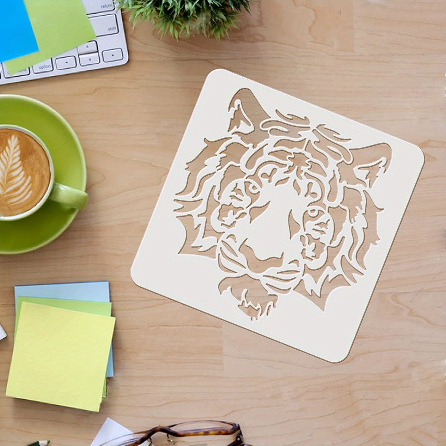 TEMU 1pc Tiger Stencils Template 11.8x11.8 Inch Plastic Drawing Painting Stencils Square Reusable Animal Head Stencils For Painting On Wood, Floor,