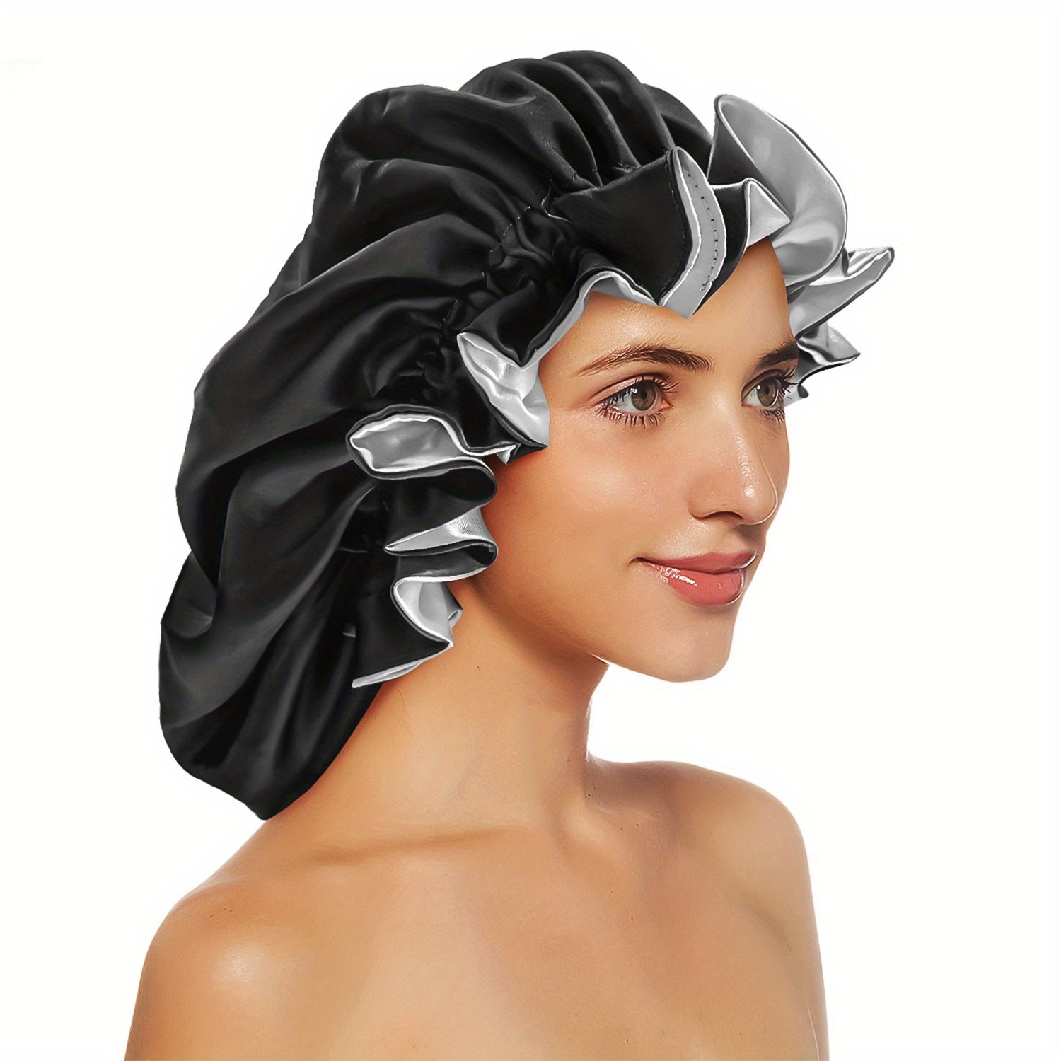 Long Satin Bonnet Sleep Cap,Black Extra Large Silk Bonnet for