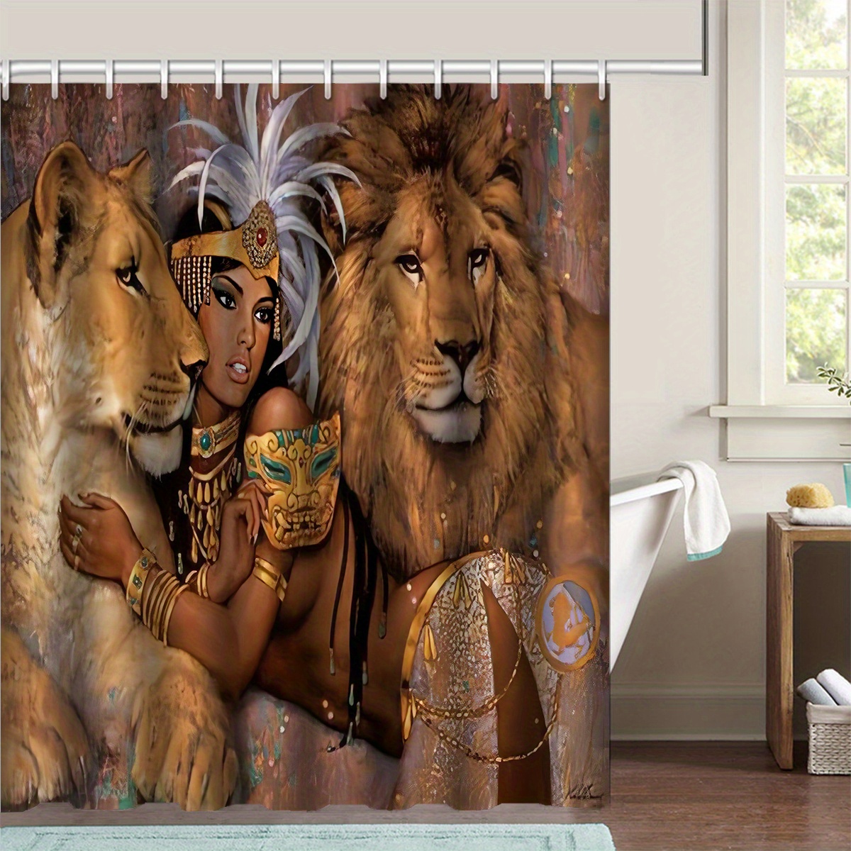 Lions 4 Piece Bathroom Shower Curtain Sets With Rugs And Accessories  Clearance