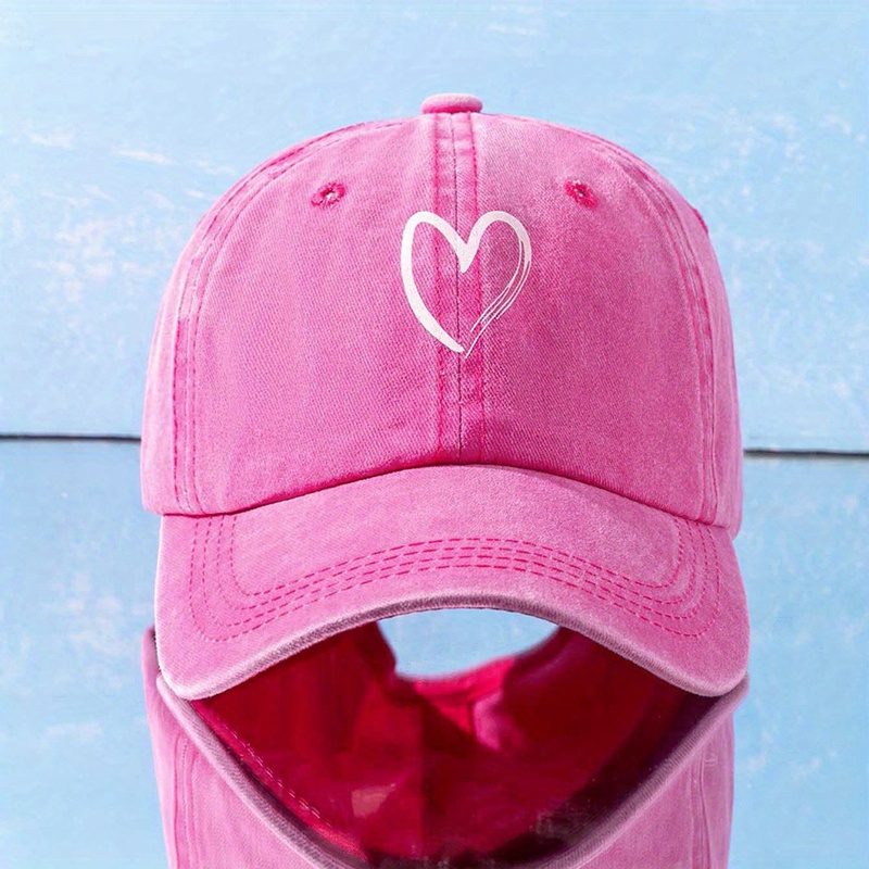 TEMU Fashionable Printed Heart Baseball Cap - Suitable For Outdoor & Casual Wear, Versatile Heart Print, Comfortable Cap For,, Daily Use, For -day