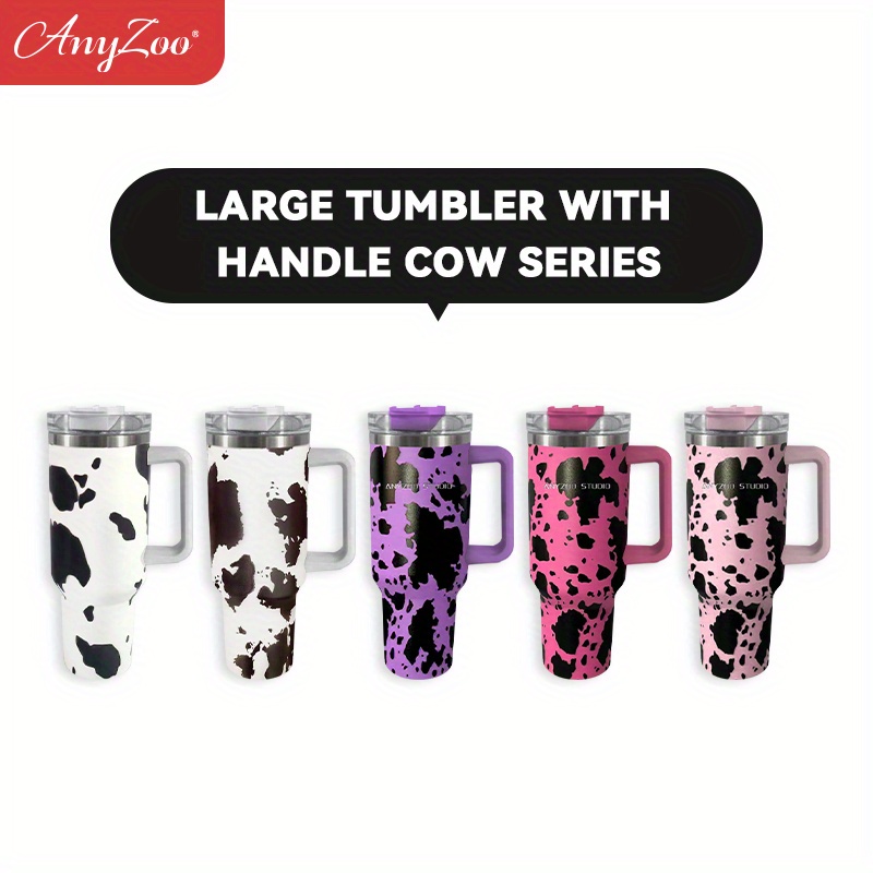 Anyzoo Tumbler With Handle Straw And Lid Leopard Print Heavy - Temu