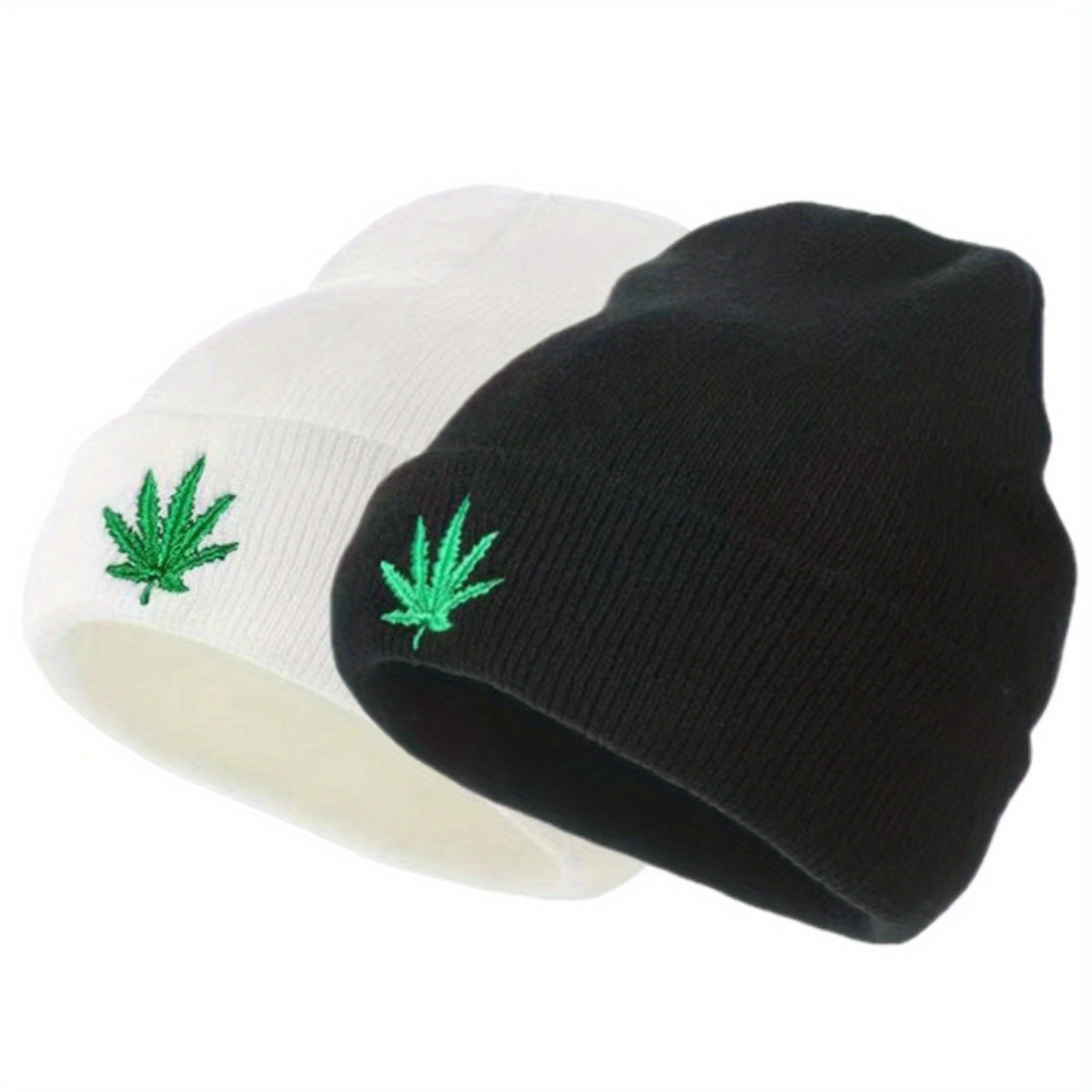 Fashion Leaf Embroidery Knitted Hat Universal Hip Hop Sports Cap For Men Women Teens details 0