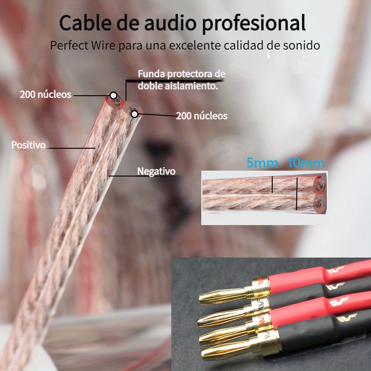 Cable De Altavoz Hifi Ofc 13awg Con Conectores Banana