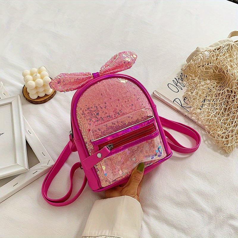 Girls Sequin Rabbit Ears Backpack PU Leather Schoolbag