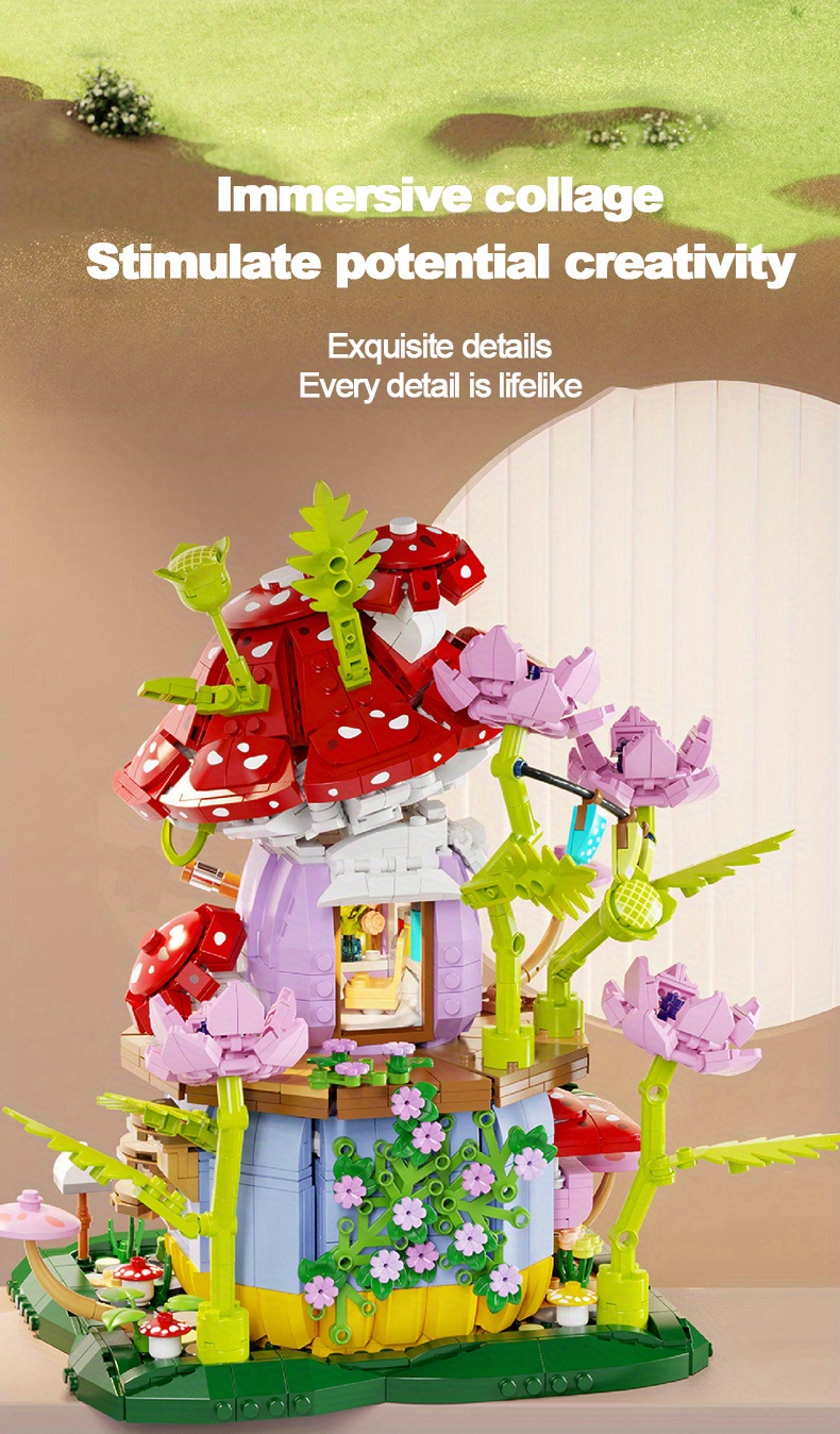 Mushroom Hut Assembled Building Blocks Model Creative Tree Temu