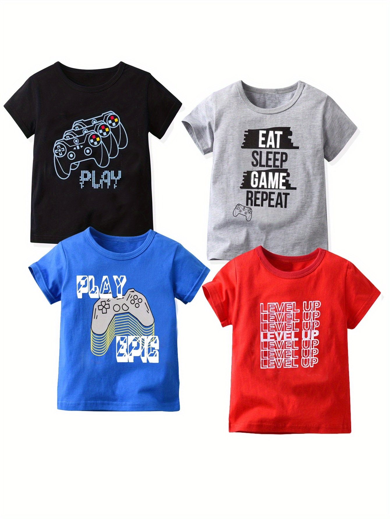 4pcs Boys Stylish Gamepad And Letter Print Boys Creative T-shirt, Casual  Lightweight Comfy Short Sleeve Crew Neck Tee Tops, Kids Clothings For Summer