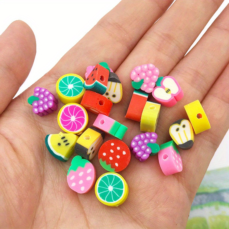 20/50/100pcs Green Clay Kiwi Sunflower Smile Animals Beads Polymer Clay  Beads For Jewelry Making
