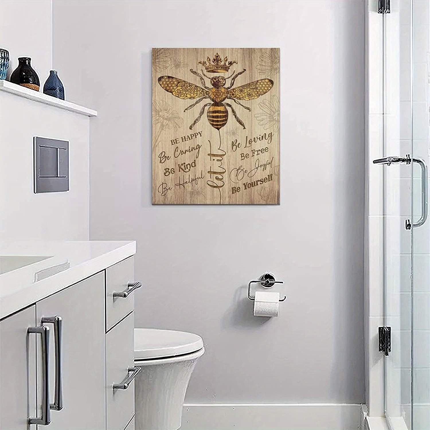 MISSUYSA Antique Wall Decor Honey Bee Decor Decorations for Farmhouse  Bathroom Kitchen Wall Decor Cute Bee with Pattern Wall Hanging Decoration  Art