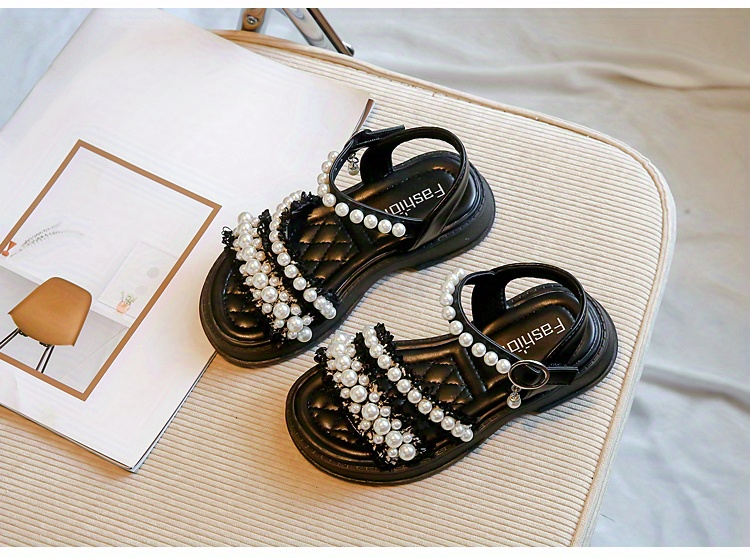 Girls Trendy Toe Strap Sandals With Faux Pearl Decor Kids - Temu