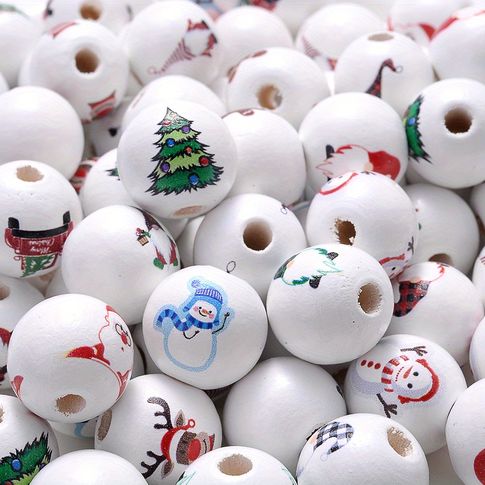 Christmas Wooden Beads Snowman Christmas Tree Santa Claus - Temu