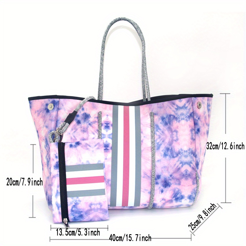 Haute Shore  Navy Neoprene Tote w/ Pink Stripe - Beach, Pool, Gym Bag