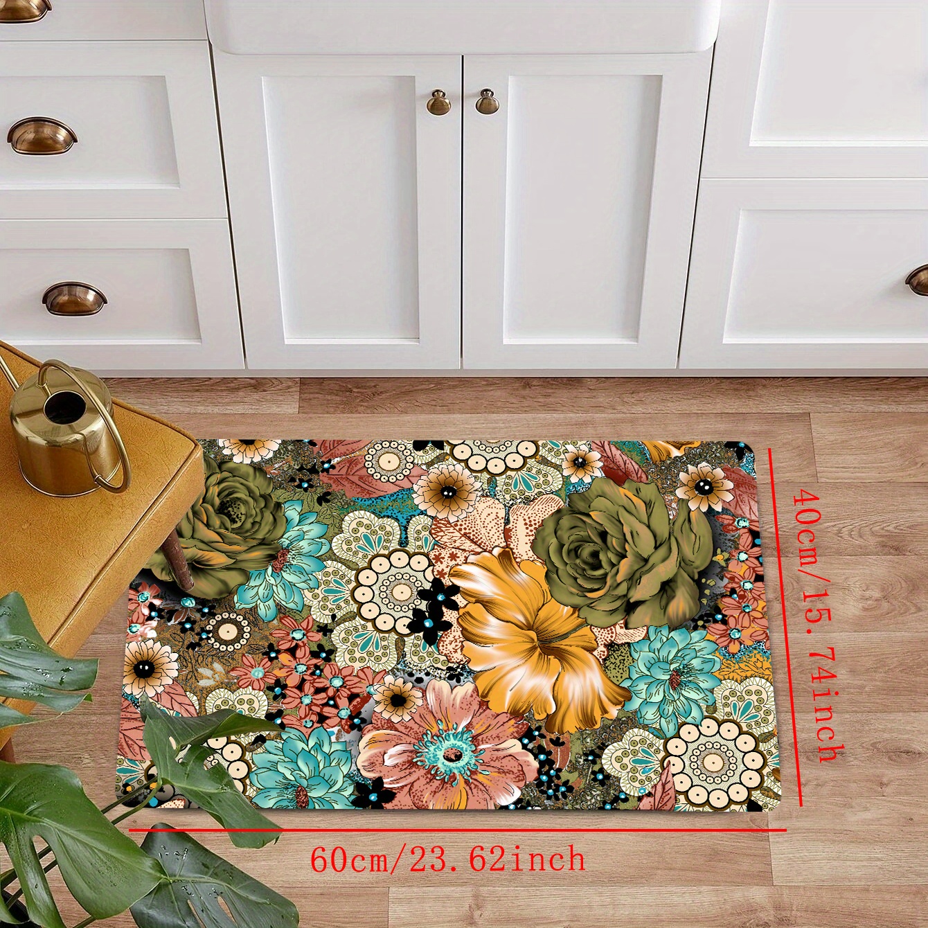 Boho Floral Kitchen Rug, Soft Cushioned Anti-fatigue Comfortable Mat,  Waterproof Non-slip Memory Foam Floor Mat, Runner Rug, Throw Rug For Living  Room Bedroom, Super Absorbent Machine Washable Carpet For Home Kitchen  Bathroom