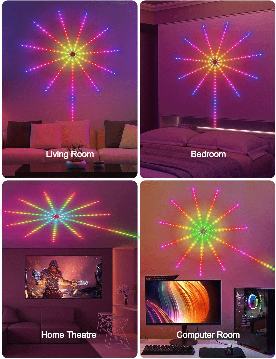 1 pack smart firework led lights rgb dream color led lights for bedroom led strip lights with 2 4g remote app control color changing music sound sync light for bedroom christmas decorations details 4