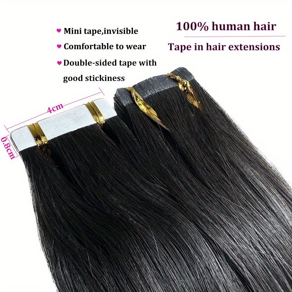 Tape In Straight Hair Extensions Human Hair 100% Remy Hair - Temu