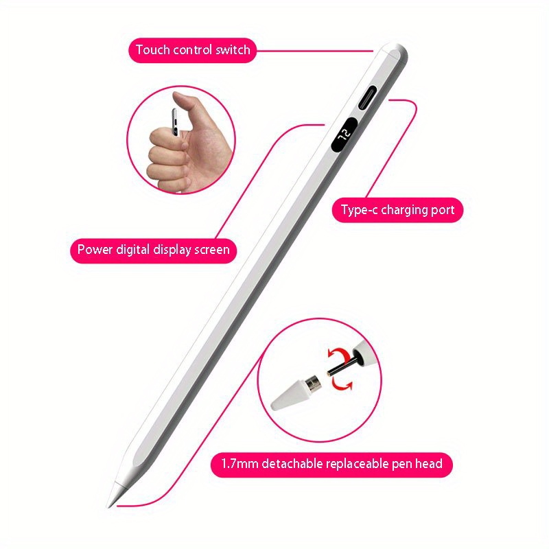 C06 Penna Universale Per Touch Screen Penna Compatibile Con Più Dispositivi  Presa Di Tipo C Batteria Display Apprendimento/Disegno/Navigazione/Gioco