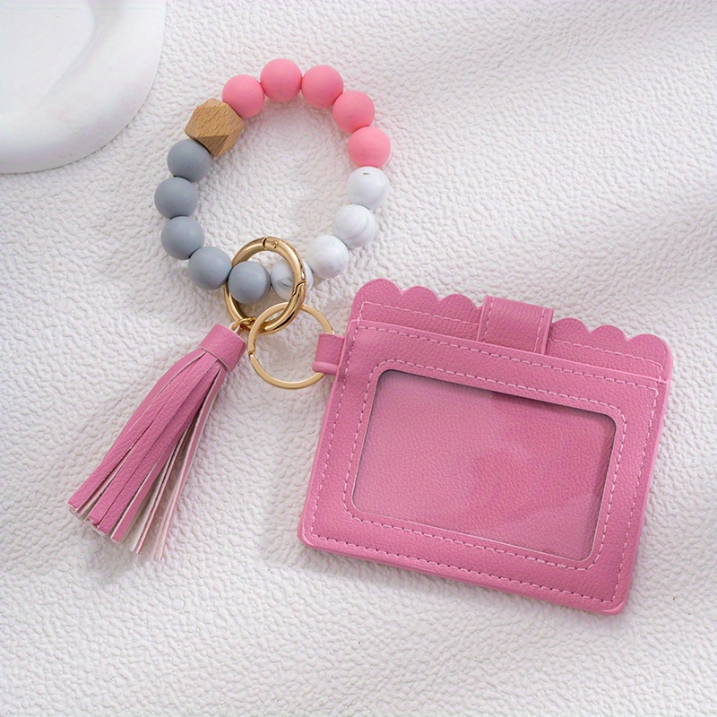 Silicone Beads Bracelet Card Bag Coin Purse, Pu Tassel Wallet Keychain  Pendant, New Christmas Gift - Temu Bulgaria