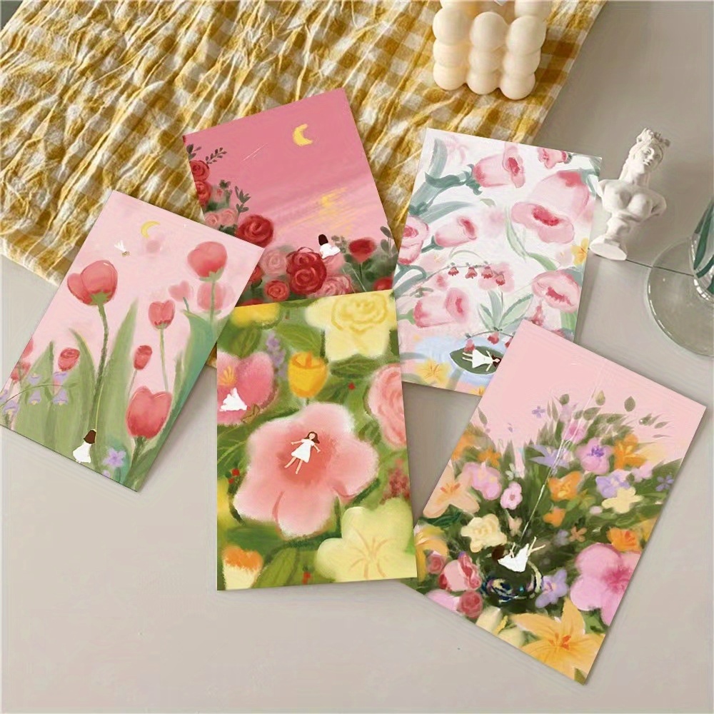 Original Hand painted Small Fresh Flower World Cards - Temu